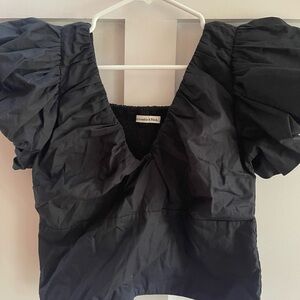 Abercrombie & Fitch Black Ruched Puff Sleeve Blouse